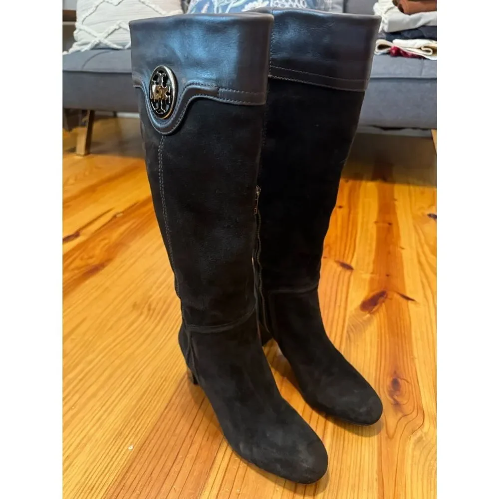 Tory Burch Selma Mid Heel Tall Riding Boots Womens SIZE 8.5M Brown Suede Leather